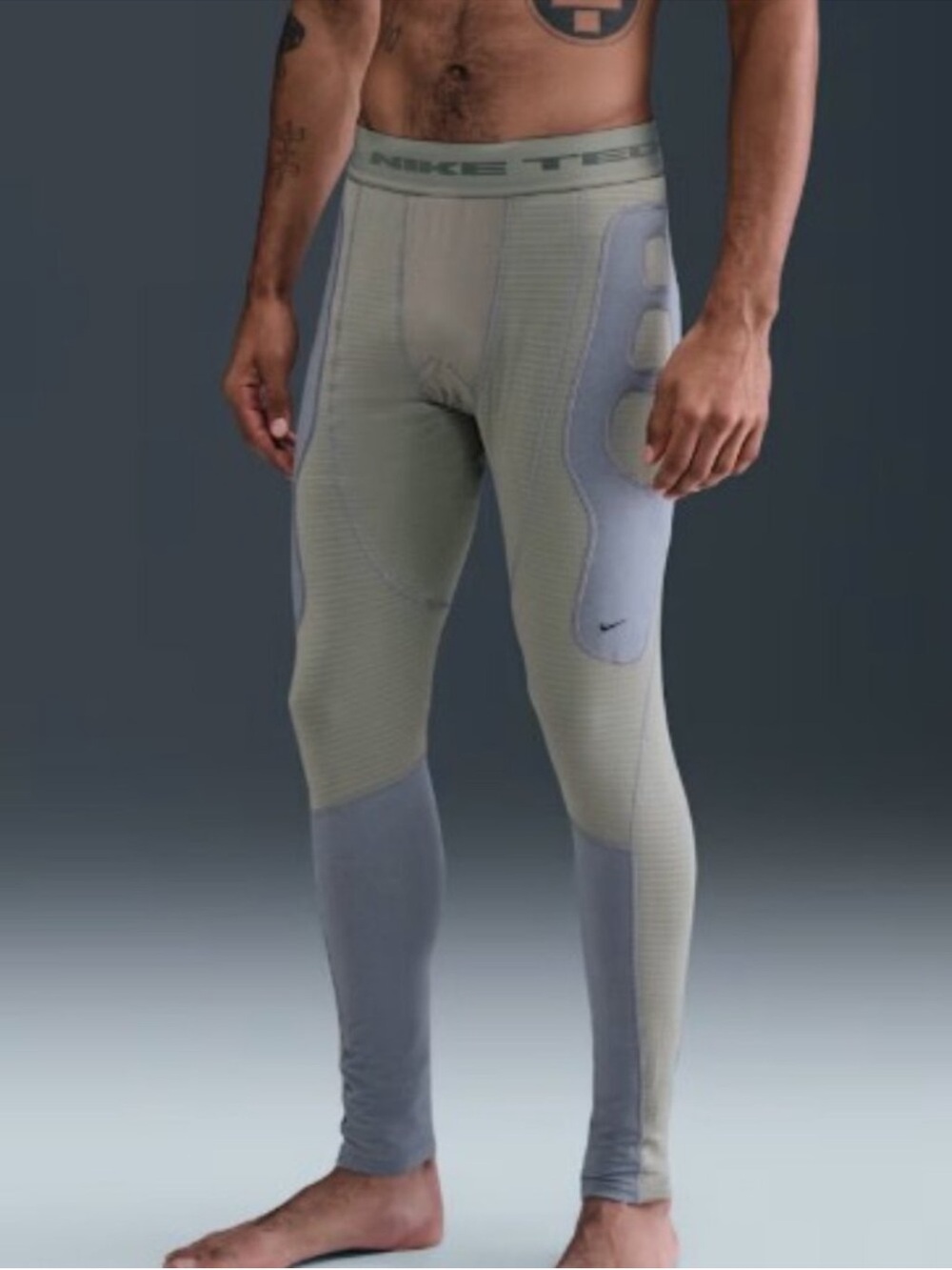 Nike Men’s Olive Green and Light Gray Compression Base Layer Tights